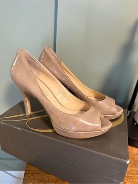 Enzo Angiolini Blush Patent Peep-Toe Platform Heels